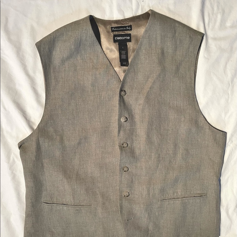 Khaki linen/rayon vest, large